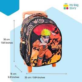mybagstory - Boys Naruto Backpack – Orange – Black – Child – School – Kindergarten – Daycare – Primary – Boys School Bag – Adjustable Straps – Gift Idea – 30 cm – Trolley – Wheels, Black/Orange -