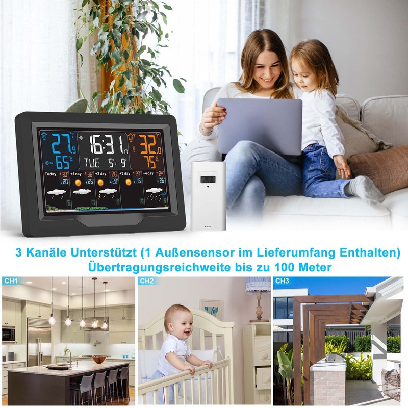 jely Wireless Weather Station with Outdoor Sensor, WiFi Wireless Weather