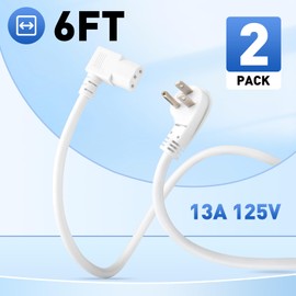POWERCORDS 6FT 90Degree Computer Power Cord, Flat Plug to Right Angle IEC C13 Power Cord, Universal PC Power Supply Cord, 16AWG, White C13 3 Prong Angled AC Power Cord for PC Monitor/TV, 2-Pack