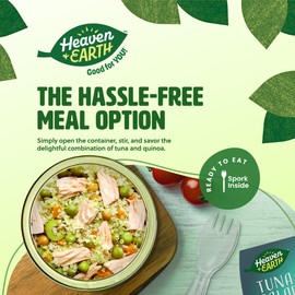 Heaven & Earth Ready to Eat Tuna Salad with Quinoa, 5.64oz (4 Pack) | Great Source of Nutrients | Travel Friendly Meals | Spork Included