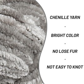Fuzzy Chunky Chenille Yarn for Crocheting，Soft Plush Yarns for Hand Knitting，Bulky 3x100g（3x49.2 yd） Baby Blanket Yarn for Crocheting Amigurumi，Crochet Fluffy Velvet Yarns (Silver Gray)