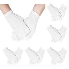 MECCANIXITY White Cotton Gloves Parades Costume Gloves Formal Tuxedo Uniform Glove Jewelry Inspection Gloves for Men Women Marching Band Cosplay Wedding Part, Pair of 6