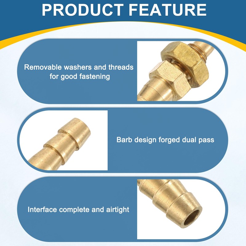 sourcing map 2Pcs 1/4" x 3/16" Hose Barb Fitting, Brass