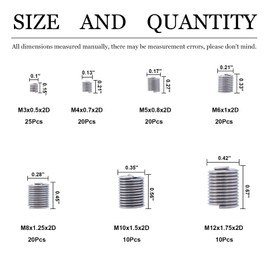 Thread Repair Insert Assortment Kit Helicoil Type Screw Wire Sleeve 304 Stainless Steel Metric M3 M4 M5 M6 M8 M10 M12 Wire Thread Inserts Heli Coil Thread Repair Kits 125PCS