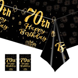 COSORO 2pcs Black Gold 70th Table Cloth,Happy 70th Birthday Tablecloth for Men Women 70th Birthday Table Decoration,137 * 274cm Plastic Tablecloths Table Cover 70th Birthday Decorations for Him Her