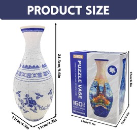 3D Puzzle Vase, 3D Jigsaw Puzzles for Adults, Unique Arts Flower Jigsaws for Flowers Arrangement and Home Decor, Detachable Puzzle Planter Made By 160 Curved Plastic Puzzles Pieces (White and Blue)