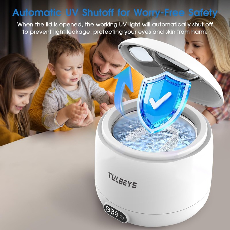 Tulbeys Ultrasonic Retainer Cleaner, 45kHz Ultrasonic Cleaner with UV Light