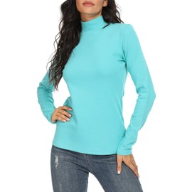Udobana Women's Mock Turtleneck Cotton Underscrubs Layer Tops Turquoise Small
