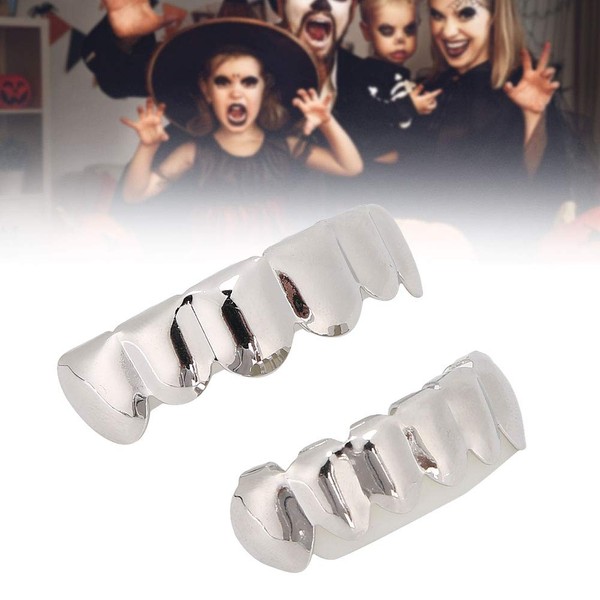 Grills, Shiny Grillz Teeth Decoration for Halloween, Jewellery, Party Gift (Silver)