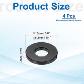 PATIKIL 4pcs M6 Aluminium Spacers, 1/4" ID x 5/8" OD Round Standoff Spacer, Unthreaded Metal Spacers for 1/4" M6 Screws Bolts, Black 3/32" Length