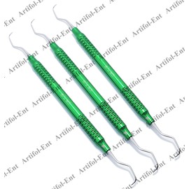 3-Piece Gracey Curettes Set – Size 7/8 – Double-Ended Periodontal Instruments with Green Color-Coated Aluminum Hollow Handles #GR78