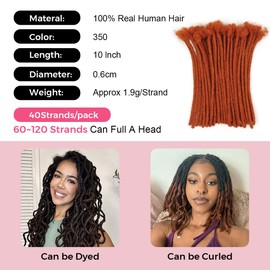 Lounoke10 Inch 40 Strands Loc Extensions Human Hair, 0.6cm Pencle Size Dreadlock Extensions Human Hair for Women Men Full Handmade Permanent Dreads Locs(350#)