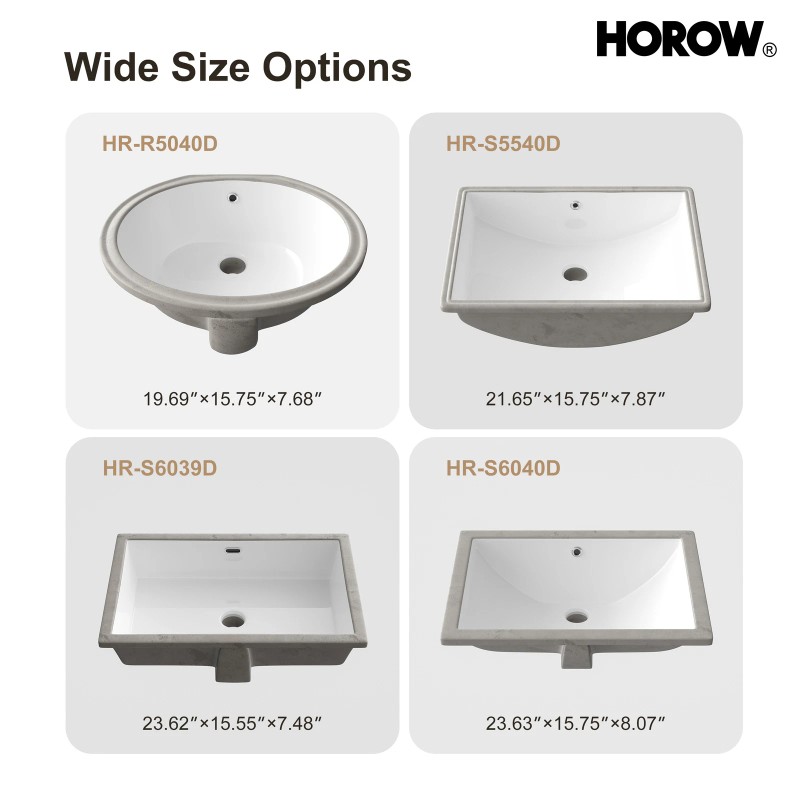 HOROW 24'' White Basin Rectangular Undermount Bathroom Sink w/ Overflow