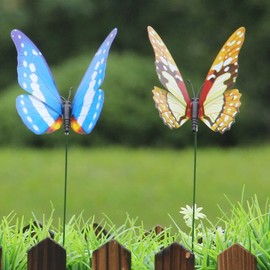 Alipis Butterfly Stakes Colourful Garden Butterflies On Sticks 3D Double Wing Artificial Butterflies Stakes for Outdoor Yard 7CM, H43PY12IF20F