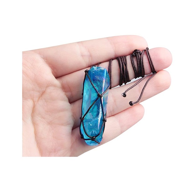 Acxico 1 collar de cuarzo con colgante de cristal de titanio azul con forma de arco iris