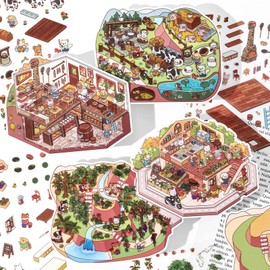 3D Sticker Scene Fruit Cheese Shop Orchard Ranch Sticker Therapy Stickers 3D Miniature Scene Stickers Isometric Stickers Aesthetic Sticker Scenes for Adults DIY 3D House Stickers Scrapbook Supplies