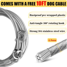 HaiYUAN Heavy Duty Dog Tie Out Stake with 10FT Dog Cable for Large Dog Up to 150 Lbs, Spiral Dog Stake for Outside Easy to Install, 360° Swivel Dog Stake for Yard, Camping, Beach