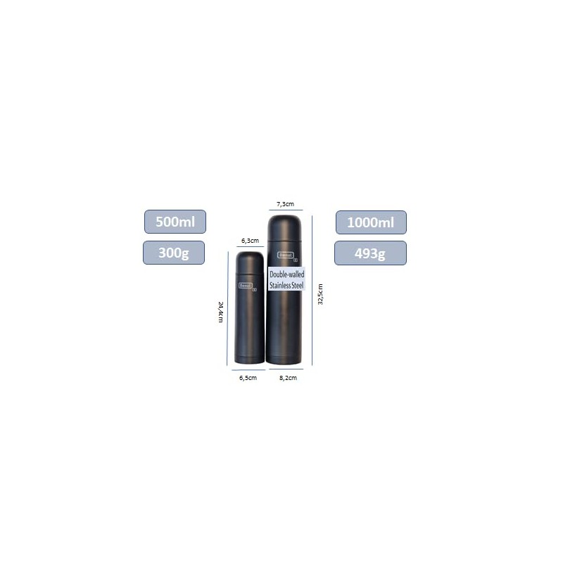 Benol Thermos Flask 500 ml, Black, Insulated Bottle with Drinking
