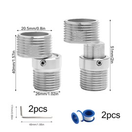 DBALL Water Connection Adapter Pack of 2 Adaptors Stainless Steel Diameter of Approx. 26 mm 360° Rotatable Tap Adapter for Bathroom and Kitchen (Length Adjustable 44 mm - 55 mm)