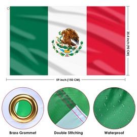 AhfuLife Mexico Flags 5ft x 3ft for Party Decoration, 1/2pcs Mexican Flag - Double Side with Brass Eyelets for Mexico Independence Day Decor (1 Pcs)