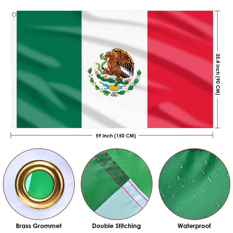 AhfuLife Mexico Flags 5ft x 3ft for Party Decoration, 1/2pcs