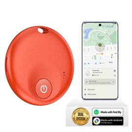 FindTag Duo - Dual System Tracker for iOS or Android, Bluetooth Tracking Tag/Key Finder/Luggage Tracker/Item Locator, Compatible with iOS Find My or Google Find Hub App (Red)