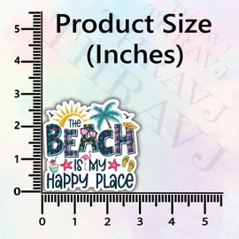 (3Pcs) The Beach is My Happy Place Inspirational Quotes Vinyl Stickers for Laptops Water Bottles Phones Tumblers Notebooks Cars Mugs Size 2.8 x 3 Inch