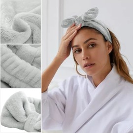 Huachi 6 Packs Makeup Headband for Women Spa Skincare Face Wash Headband and Wristband Set for Washing Face, Cute Fluffy Microfiber Bow Headbands Hair Accessories