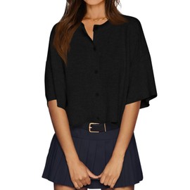 Cicy Bell Womens Half Sleeve Cardigan Sweaters Cropped Button Down Tops Oversized Lightweight Ribbed Knit Summer Outfits