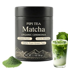 Pipi Tea Matcha,Pipi Tea Matcha Organic Ceremonial,Organic Matcha Powder Green Tea,Vibrant Green,Smooth for Ceremonies,Usucha,Lattes,50g (1PCS)