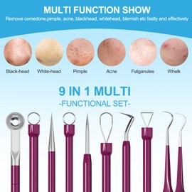 Blackhead Remover Tools, Face Scraper for Deep Cleaning, Pimple Popper Tool kit, Skin Scrubber Face Spatula, Skin Care Tool for Men and Women (Rose red)