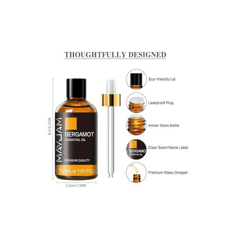 MAYJAM MAYJAM Bergamotte ?therisches ?l 30ML, Bergamotte?l fr Diffusor, Luftbefeuchter,