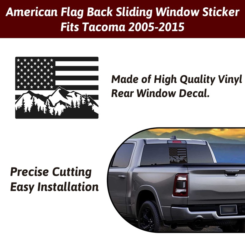 Zhizhong Back Middle Window Decal Fit 2005-2015 Tacoma, American Flag