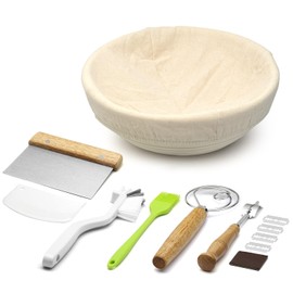 Komlyar Banneton Bread Proofing Basket, 9 inch Round Sourdough Starter Kit for Baking Fermentation, Bread Making Supplies Tools Set, Sourdough Bread Baking Supplies Accessories, Rattan Basket Gift Set