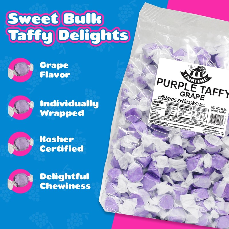 Fairtime Purple Grape Taffy, 3 Pound Bag (Pack of 1)