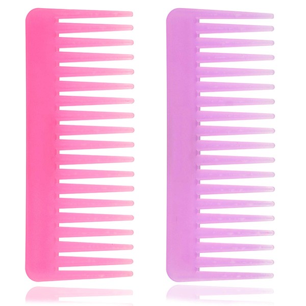 Wide Tooth Comb for Curly Hair Wet Dry Hair, No Handle Detangler Comb Styling Shampoo Comb (purple, Pink 2 Pieces)