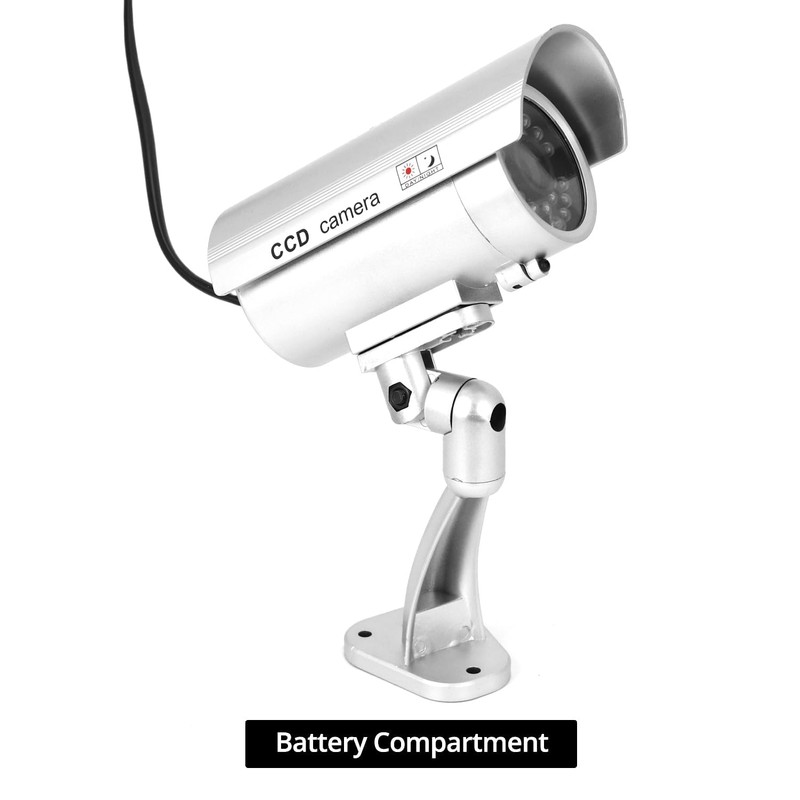 QWORK® 2 Pack Silver Dummy Security Cameras with Red Flashing