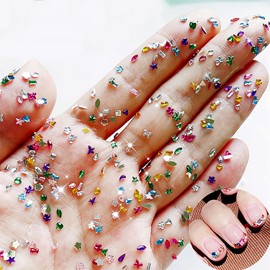 2000 PCS Colorful Gems Nail Charms 3D Mix Color Multi Shape Crystal Nail Rhinestones Mini Heart Star Flower Nail Gems Luxury Sparkly Nail Jewelry Glitter Nail Art Charms for Women Girls Acrylic