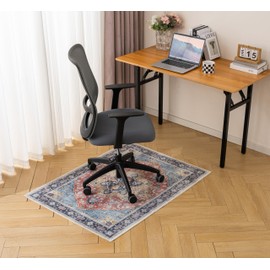 Weaverlane Chair Mat for Hardwood Floor with Non-Slip Backing for Living Room, Bedroom, Kitchen, Printed Home Office Rugs for Rolling Chairs Stain-Resistant Washable Utility Rug (Red Blue, 3' x 4')