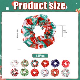 12 PCS Christmas Hair Scrunchies Accessories Red Green Satin Hair Scrunchies Snowflake Star Tree Soft Elastic Silk Christmas Scrunchie Ponytail Holders for Women Girls