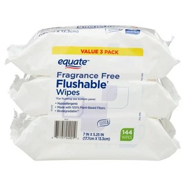 Equate Flushable Wipes, Fragrance Free, 3 packs of 48 wipes 144 Total Wipes