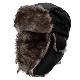 NONMON Unisex Winter Aviator Hat with Ear Flaps, Warm Faux Fur Bomber Hat Women Men Trapper Hat Waterproof Snowproof Windproof for Skiing Outdoor Activities, black
