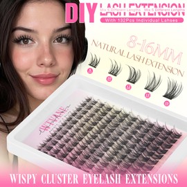 Wispy Lash Clusters Natural Eyelash Clusters C-Curly Individual Lashes 8-16 mm Cluster Eyelash Extensions Natural Look Lash Extension with Thin Lash Band DIY Lash Extension at Home by WTVANE