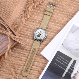 BISONSTRAP Sporty Nylon Watch Bands, Military Watch Strap for Men 20mm, Khaki with Silver Buckle