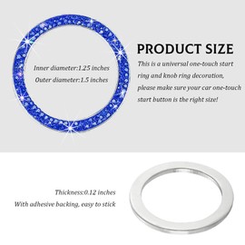 MUQIDA Car Bling Engine Start Ring Decal, Crystal Rhinestone Push to Start Button Cover Sticker, Auto Sparkling Key Ignition Knob Decoration Ring for Women Girls, Car Accessories (Dark Blue)