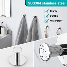 SAYAYO Self Adhesive Hooks for Hanging, Chrome Towel Hook for Bathrooms Coat Hooks Wall Mount, Stick on Hook SUS304 Stainless Steel, 4pcs