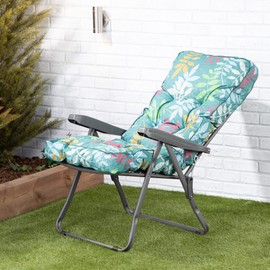 Alfresia Garden Recliner Charcoal Chair with Classic Cushion - Adjustable Reclining Outdoor Seater, Foldable Garden Chair, Choice of Cushion Prints (Alexandra Leaf)