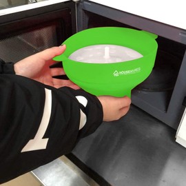 Collapsible Silicone Microwave Hot Air Popcorn Popper Bowl With Lid and Handles - Green
