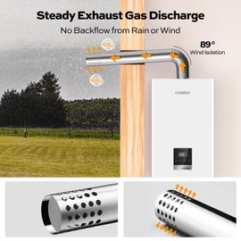 ORBEK Stainless Steel Vent Pipe, Elbow and Horizontal Termination Pipe with Chimney Rain Cap, Compatible with Residential Gas Tankless Water Heater