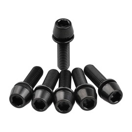 Wanyifa Titanium Ti Allen Hex M5x16 18mm Tapered Head Bolt with Washer Screw for Bicycle Stem Parts Pack of 6 (Black, M5x18mm)